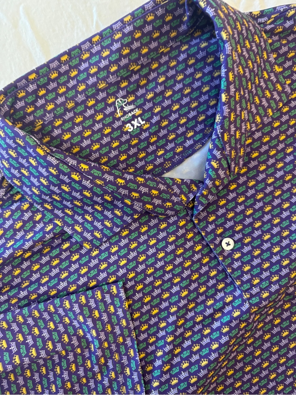 3XL limited edition Mardi Gras Purple Crown-Print Men's Shirt - rhoback brand